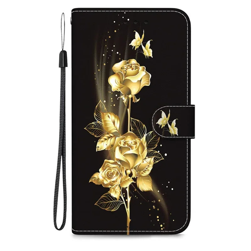 Case on For Samsung Galaxy A20e A10E A20S A10S A70 A50 A40 A80 A90 5G A50S A30S Leather Flip Stand Phone Cover Cute Flower Capa
