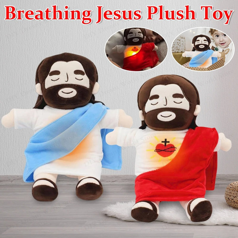 Pelúcia Jesus Salvador 32cm – Boneco com Efeito de Respiração Calmante -Presente Religioso para Crianças e Adultos - Páscoa, Batismo e Oração